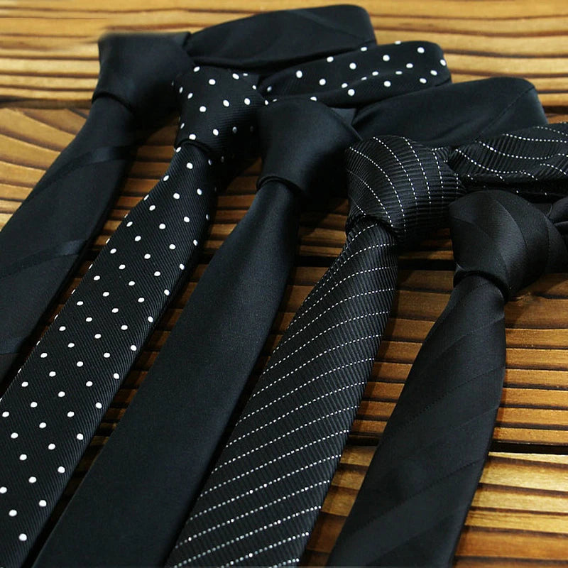 Black Colors Skinny 5CM Men's Necktie Polyester Ties For Man Striped Dots Solid Jacquard Cravat Business Party Corbatas